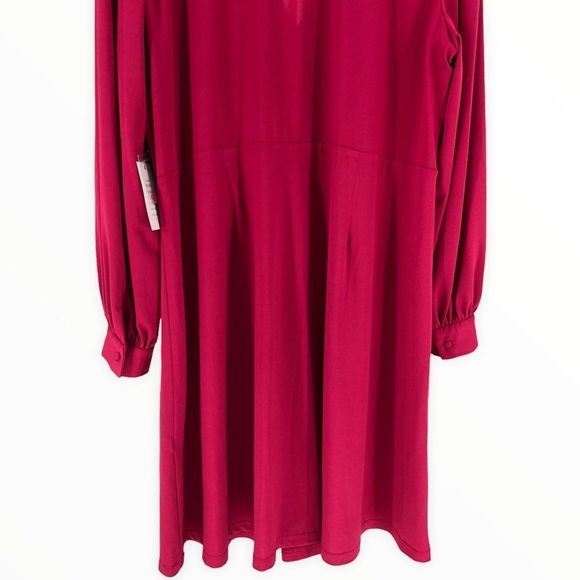 Eloquii Claret Open Neck Cutout Long Sleeve Button Front Dress NWT size 22 - Picture 7 of 13